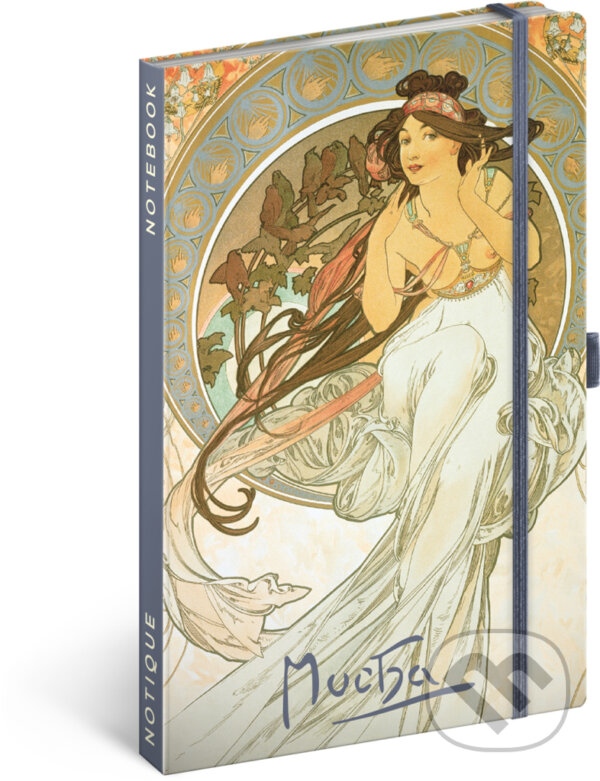 Levně NOTIQUE Notes Alfons Mucha – Hudba (linajkovaný, elastické zatváranie)