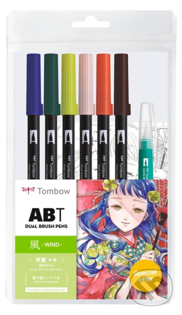 Levně Tombow ABT sada oboustranných fixů Manga Wind 6 ks + vodní štětec
