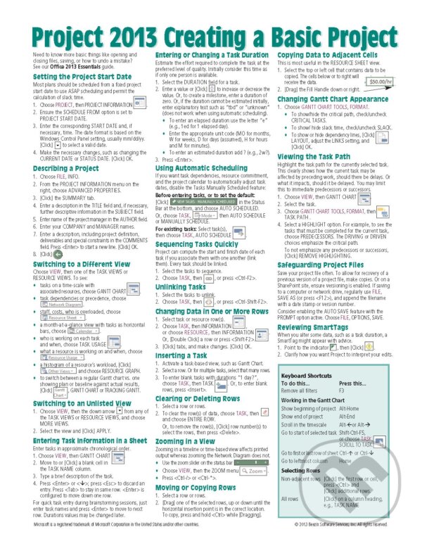 Levně Microsoft Project 2013 Quick Reference Guide (Creating a Basic Project (Laminated Card))