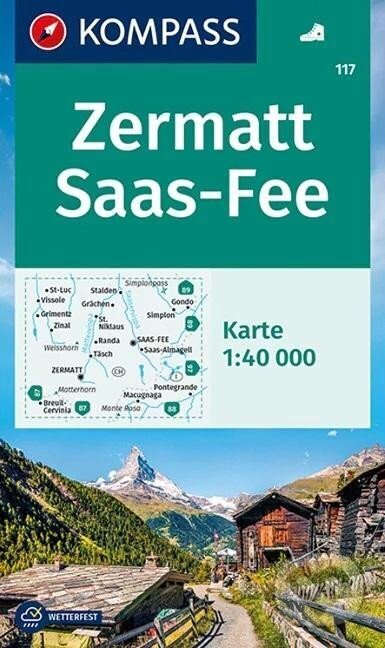 Levně Zermatt, Saas-Fee 1:40 000 / turistická mapa KOMPASS 117
