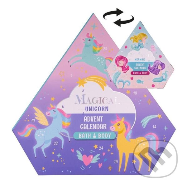 Levně Adventní kalendář MAGICAL UNICORN & MERMAID (v krabičce ve tvaru diamantu (oboustranný))