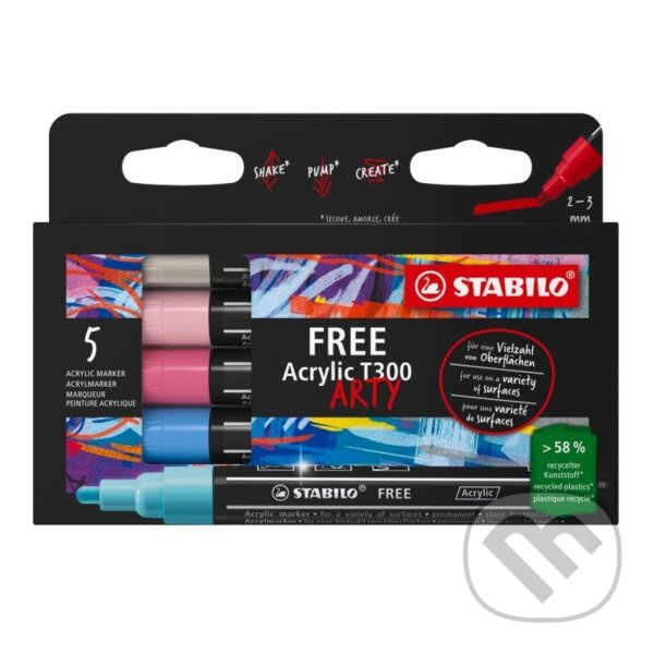 Levně Akrylový popisovač STABILO FREE Acrylic - kulatý hrot 2-3 mm - sada Candy 5 ks