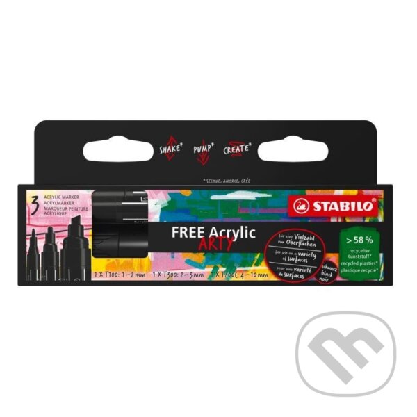 Levně Akrylový popisovač STABILO FREE Acrylic - sada 3 ks se 3 různými hroty - černá