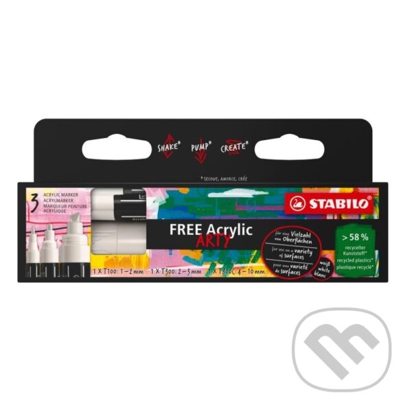 Levně Akrylový popisovač STABILO FREE Acrylic - sada 3 ks se 3 různými hroty - bílá