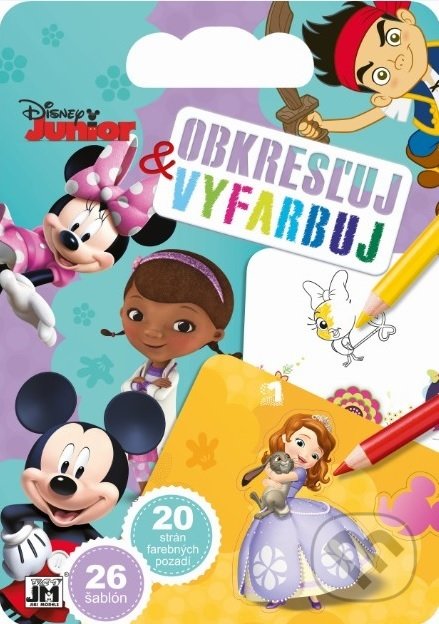 Levně Obkresľuj a vyfarbuj: Disney Junior (26 šablón, 20 strán farebných pozadí) - kniha z kategorie Omaľovávanky