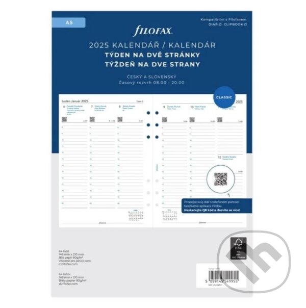 FILOFAX kalendář 2025 A5, týden/2 str, linky, ČJ+SJ | Doplnky z Martinusu