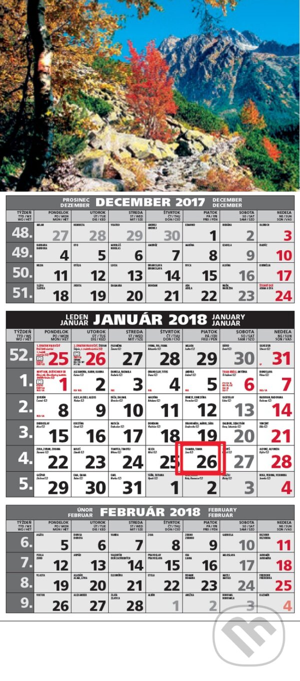 Štandard 3-mesačný kalendár 2018 s motívom hôr, Spektrum grafik, 2017