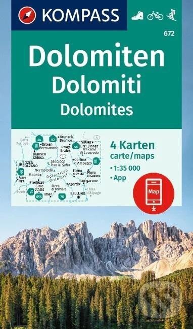 Levně Dolomity 1:35 000 / sada 4 turistických map KOMPASS 672