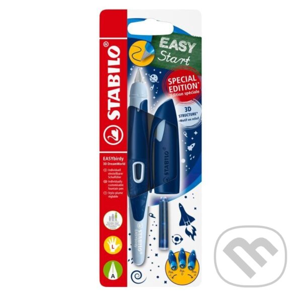 Levně Ergonomické plnicí pero pro leváky s hrotem A - STABILO EASYbirdy 3D DreamWorld, modrá, blistr