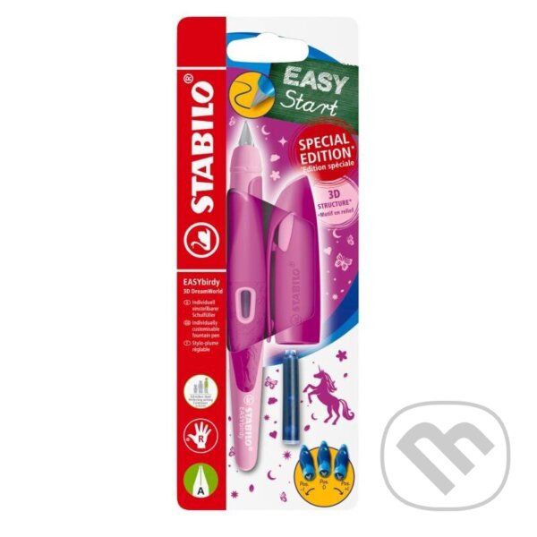 Levně Ergonomické plnicí pero pro praváky s hrotem A - STABILO EASYbirdy 3D DreamWorld, růžová, blistr