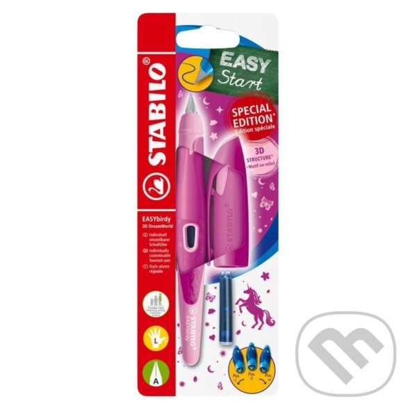 Levně Ergonomické plnicí pero pro leváky s hrotem A - STABILO EASYbirdy 3D DreamWorld, růžová, blistr