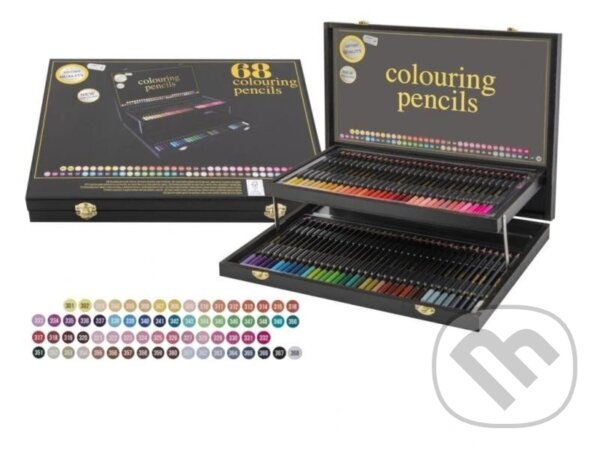 Levně Barevné pastelky v dřevěném boxu 68 ks