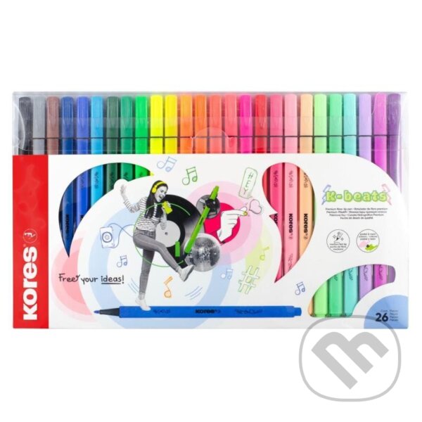 Levně Fixy Kores K-Beats - střední hrot, šíře M - 26 barev (vč. 8 pastelových a 4 neonových)