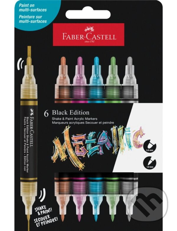 Levně Akrylové popisovače Black Edition Shake&Paint, set 6 metalických farieb