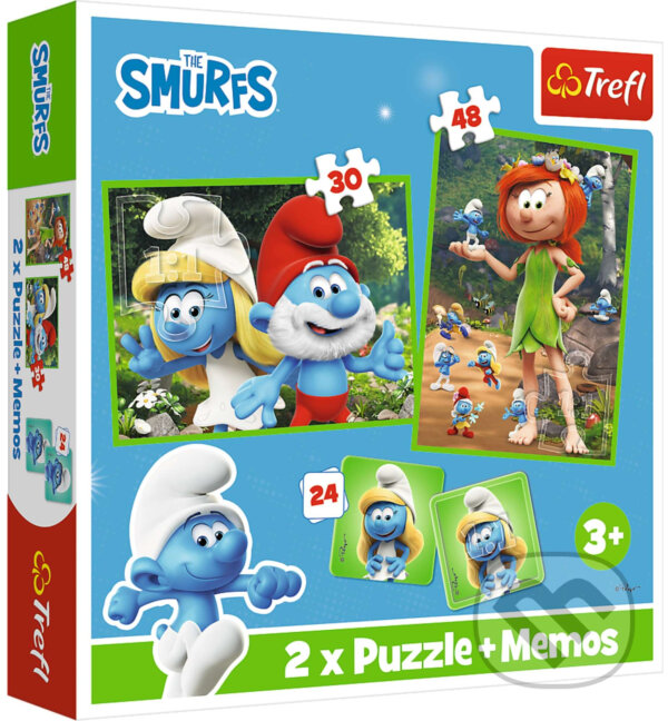 Levně Sada 3v1 Šmoulové ((2x puzzle + pexeso)) - puzzle z kategorie 15 – 60 dielikov