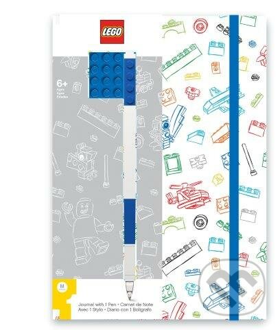 LEGO Zápisník A5 s modrým perom - biely, modrá doštička 4x4, LEGO, 2018