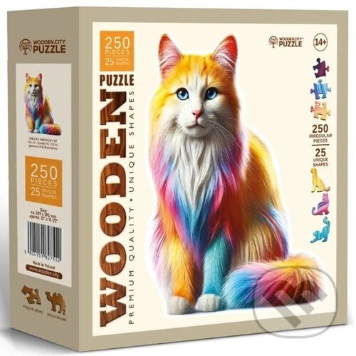 Levně Dřevěné puzzle Duhová kočka (250 dílků) - puzzle z kategorie Zvieratá
