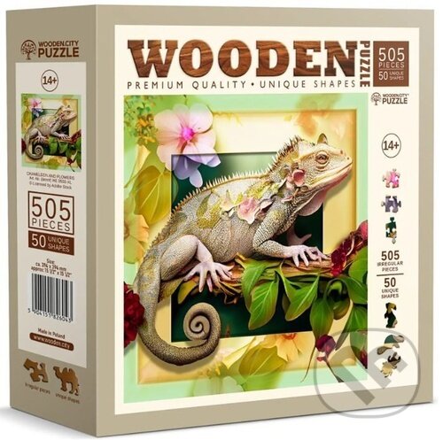 Levně Dřevěné puzzle Chameleon a květiny (505 dílků) - puzzle z kategorie Zvieratá