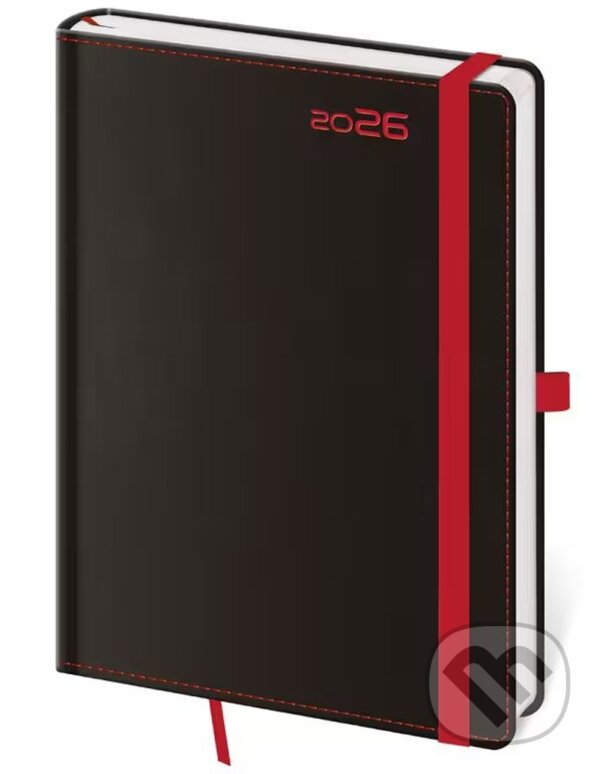 Levně Týdenní diář 2026 B6 Black Red s poutkem