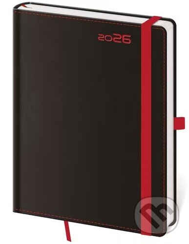 Levně Týdenní diář 2026 A5 Black Red s poutkem