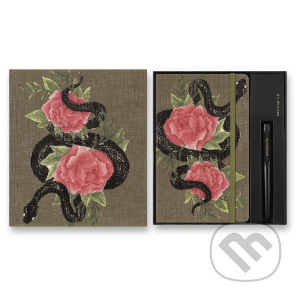 Sada Moleskine Snake Roses L, zápisník a kuličkové pero