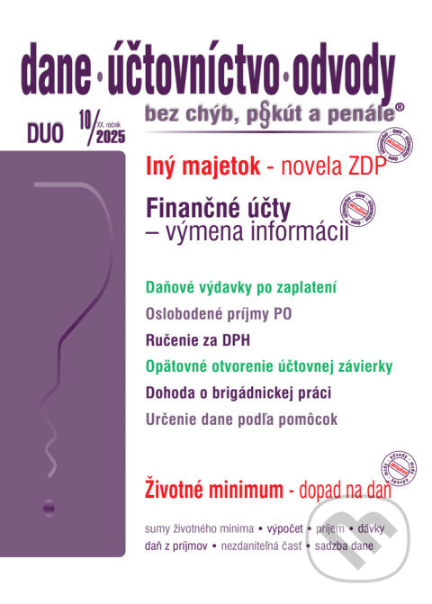 Kniha: DUO 10/2025 – Iný majetok podľa ZDP, Daňové výdavky (Autorský kolektiv). Poradca s.r.o., 2025