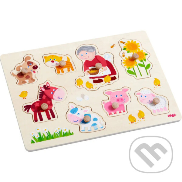 Levně Drevené vkladacie puzzle: babička Lena a jej zvieratká - puzzle z kategorie Maxi dieliky
