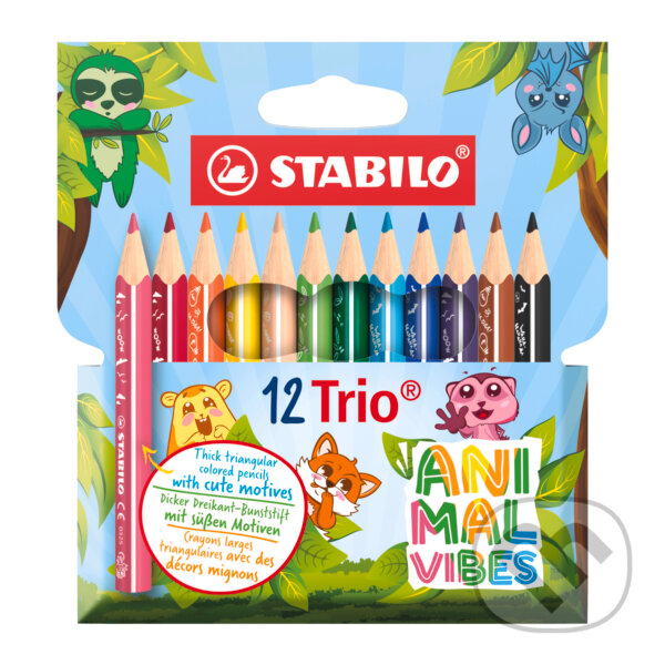 Levně Trojhranná farbička - STABILO Trio hrubá krátka - 12 ks sada - s motívmi zvierat
