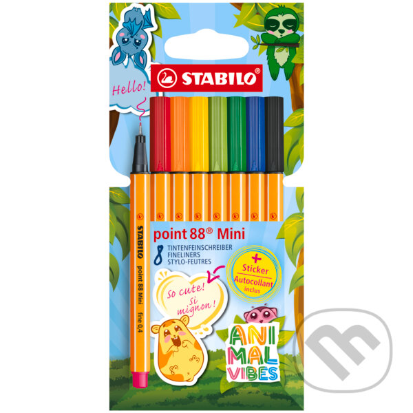 Levně Jemný liner - STABILO point 88 Mini Animal Vibes - 8 ks sada - vrátane nálepky