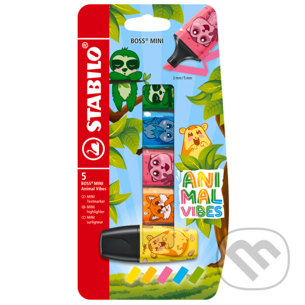 Levně Zvýrazňovač - STABILO BOSS MINI Animal Vibes - 5 ks sada - neonové farby
