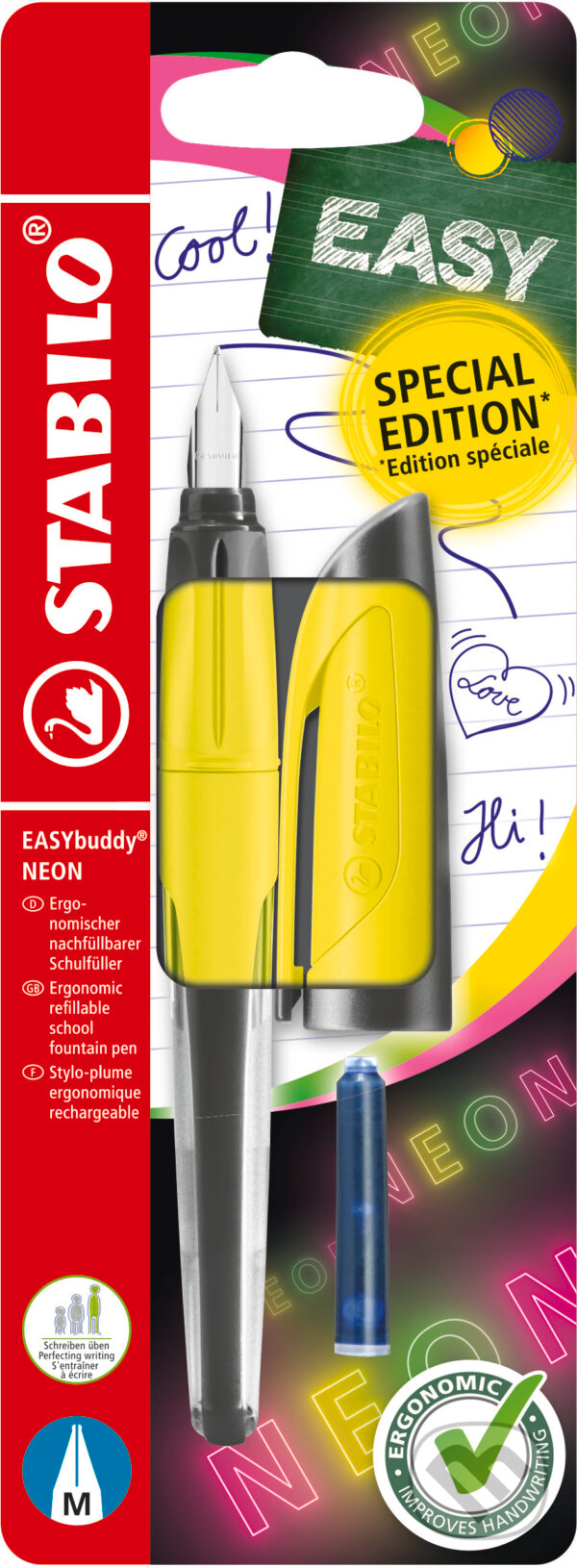 Plniace pero so štandardným hrotom M - STABILO EASYbuddy NEON neonová žltá (STABILO). STABILO, 2026