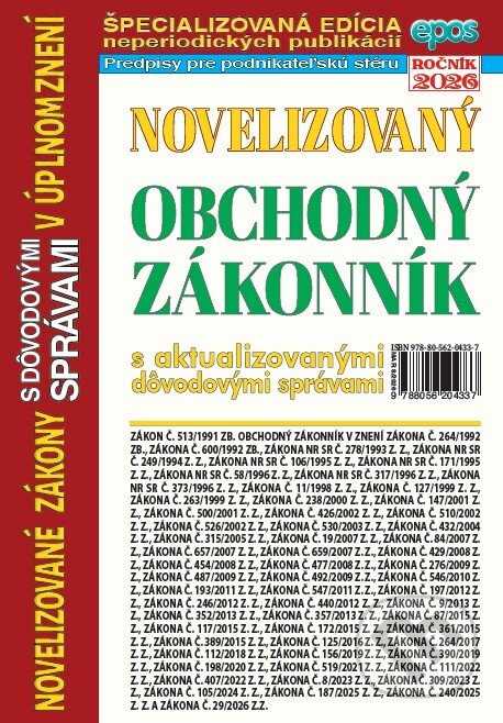 Levně Novelizovaný Obchodný zákonník (s aktualizovanými dôvodovými správami v úplnom znení) - kniha z kategorie Obchodné právo