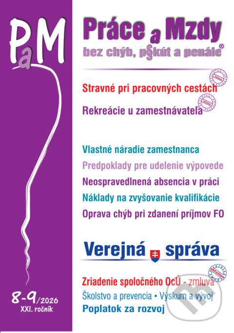PaM č. 8-9 / 2026 - Stravné, Rekreácie (Pracovná disciplína, absencia, nadčasy)