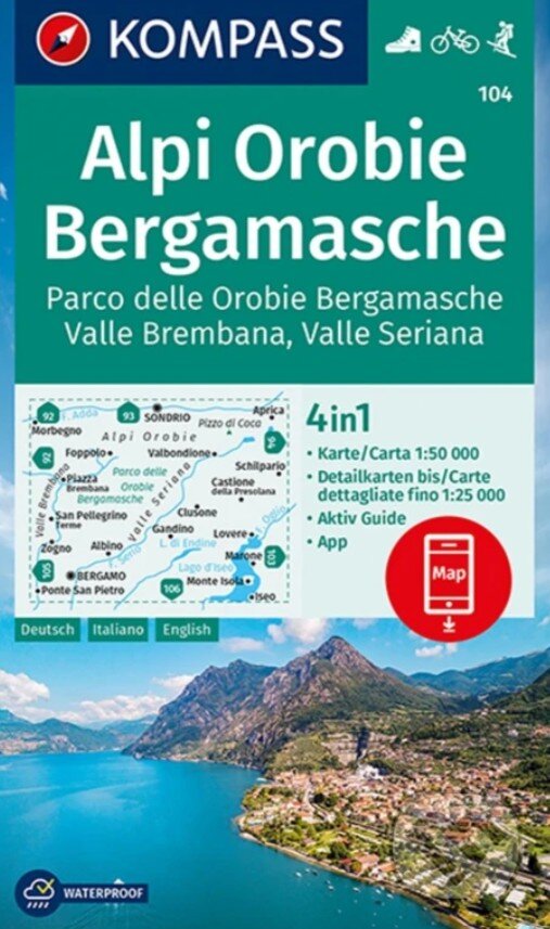 104 Alpi Orobie Bergamasche, Parco delle Orobie Bergamasche, Valle Brembana, Valle Seriana 1: 50 000