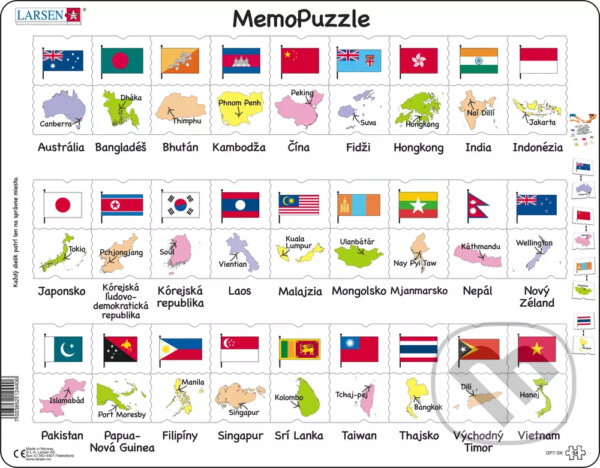 Puzzle: MemoPuzzle: Vlajky Ázia a Austrália - Pexeso puzzle GP7 (Larsen)
