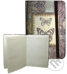 Levně Zápisník s gumičkou A5 145x210 mm zlatý s 2 motýli D