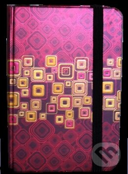 Levně Zápisník s gumičkou 95x140 mm červenozlaté čtverce