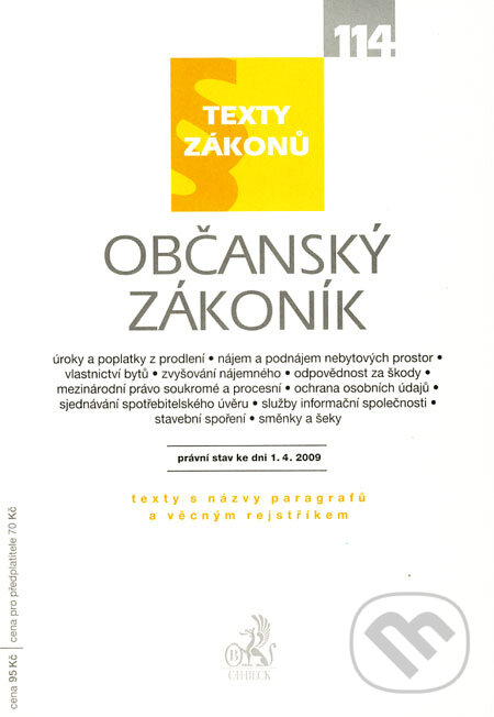 Levně Občanský zákoník - právní stav ke dni 1. 4. 2009 - kniha z kategorie Právo