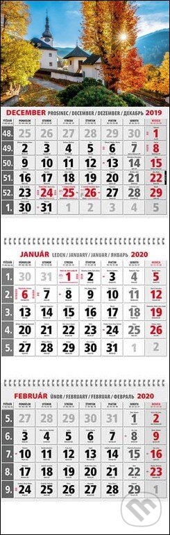 Klasik 3-mesačný sivý nástenný kalendár 2020 s motívom historického mesta, Spektrum grafik, 2019