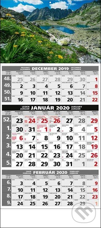 Štandard 3-mesačný sivý nástenný kalendár 2020 s motívom horského jazera, Spektrum grafik, 2019