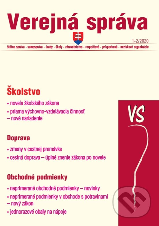 Levně Verejná správa 1-2/2020 - Novela školského zákona, Cestná doprava, Zálohovanie jednorazových obalov na nápoje - kniha z kategorie Správne právo