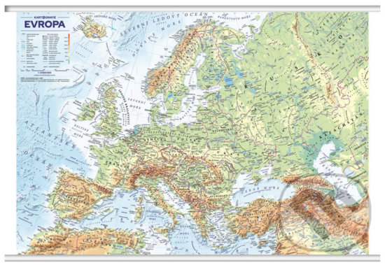 Levně Evropa nástěnná obecně zeměpisná mapa (S lištami v tubusu, 1 : 4 500 000)