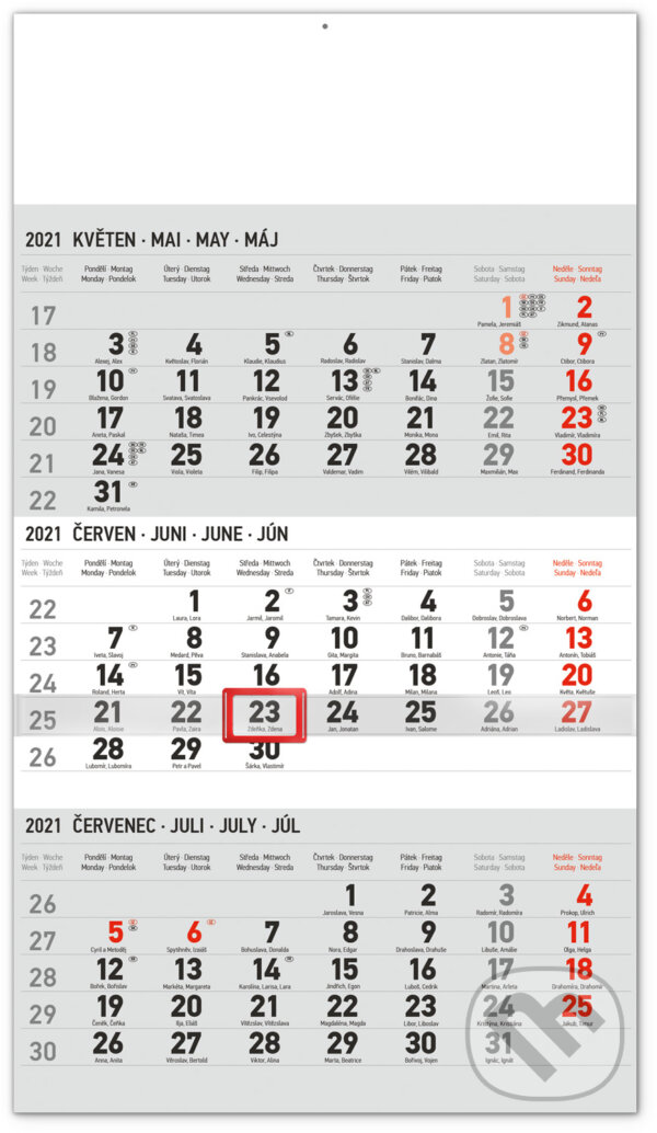 Nástěnný kalendář Standard (šedý) 2021, Presco Group, 2020