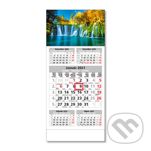 Štandard 5-mesačný sivý nástenný kalendár 2021 s motívom vodopádu, Spektrum grafik, 2020