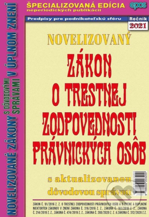 Levně Novelizovaný zákon o trestnej zodpovednosti právnických osôb - kniha z kategorie Trestné právo