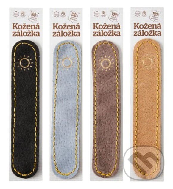 Levně Obšitá záložka Slnko (obrázok zlatý, farba kože medový semiš)