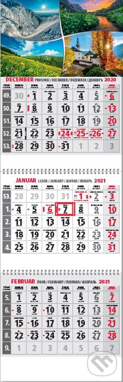 Klasik 3-mesačný sivý nástenný kalendár 2021 - štyri ročné obdobia, Spektrum grafik, 2020