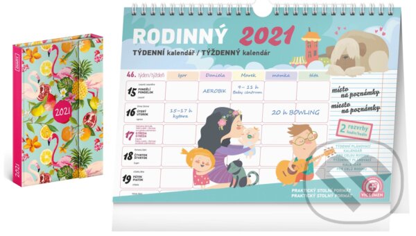 Rodinný kalendář 2021 + dárek Týdenní magnetický diář Plameňáci 2021, Presco Group, 2020