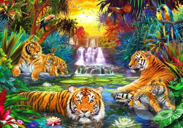 Levně Family at the Jungle Pool - Jan Patrik Krásný - puzzle z kategorie Zvieratá